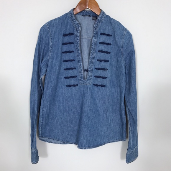 American Eagle Outfitters Tops - AEO Denim Popover Top Knot Bows Deep V-Neck Boho